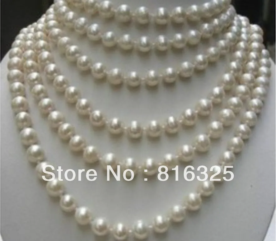 

FREE SHIPPING>>BEAUTIFUL 100 INCH 8-9MM WHITE AKOYA PEARL NECKLACE AAA
