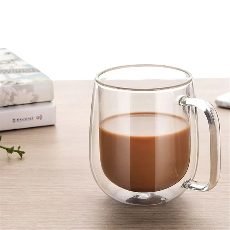 350 мл кофейная чашка молочная кружка высокое качество Двойная Стенка Прозрачная Круглая Изолированная стеклянная кружка кофе чайная чашка
