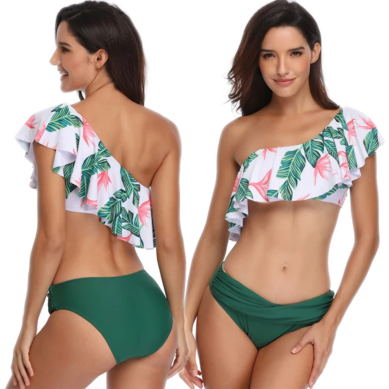 

One Shoulder Sexy Bikini mujer 2019 Swimsuit Women Swimwear Ruffle Bikini set Swimsuit Bandage Biquini Top Bottom Bathing Suits