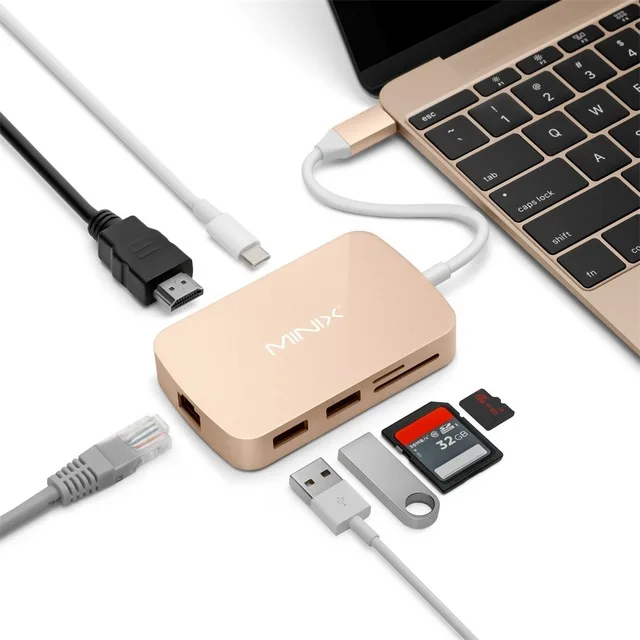 MINIX NEO C-X type C USB-C HDMI выход с питанием для зарядки USB-C многопортовый адаптер совместимый с новым MacBook - Цвет: Gold