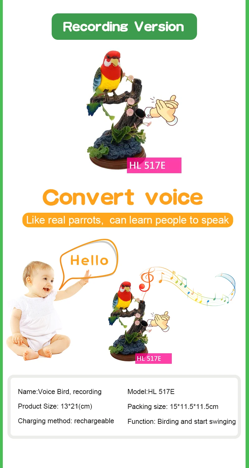 Звуковое Голосовое управление, электрическая игрушка для животных, электрическая симуляция, Индукционная птица, птичьи клетки, детская игрушка, подарок, садовые украшения