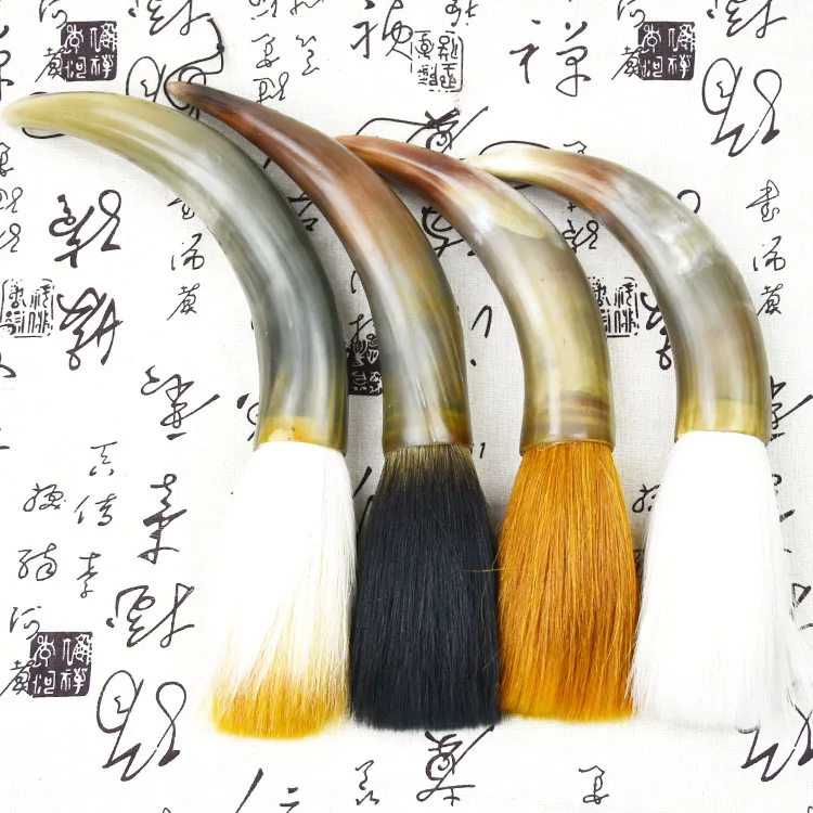 Pincel de Caligrafia Chifre de Boi Escova de Cabelo Chinês Tradicional Caneta Torto Penholder Escrita Fuinha Pincel Pintura Hopper-sharped 11 Cheap Pincéis de pintura