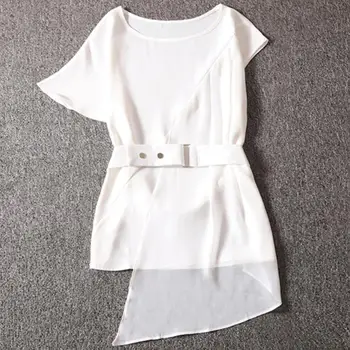 

Chiffon shirt women sweet personality 2020 summer new irregular loose top blouse office lady