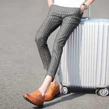 29-34! Новинка, Мужская одежда, мужские Модные Винтажные повседневные штаны в полоску, обтягивающие штаны, костюмы певицы