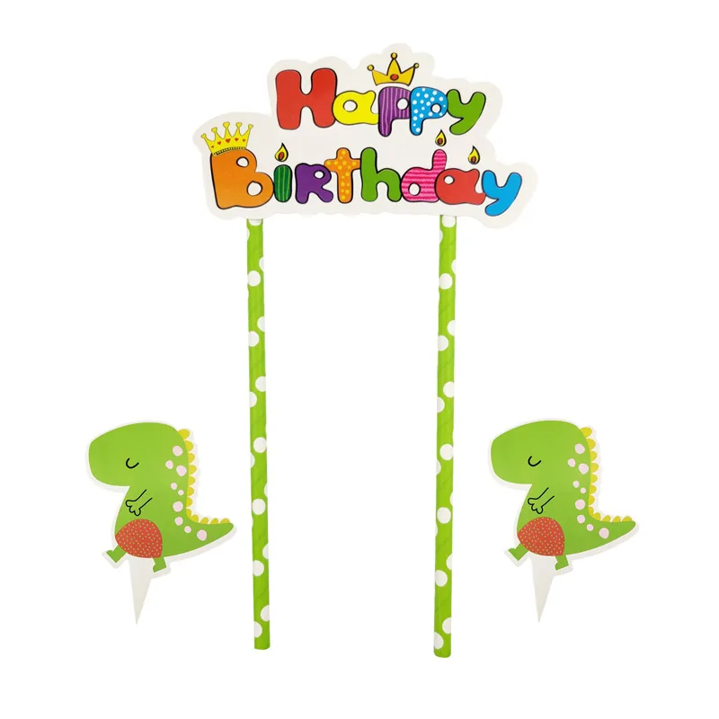 Вечерние одноразовые столовые приборы в виде динозавра, бумажные стаканы, салфетки, баннер, скатерть, топпер для торта, детские украшения на день рождения - Цвет: 1set cake banner