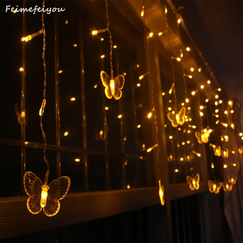 

Feimefeiyou 5m 216led fairy icicle led butterfly curtain light Outdoor Home Christmas Wedding garden partydecoration AC110V 220V