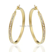 Фирменная Новинка Lady Gold Нержавеющая сталь женские белые сияющий кристалл круглый Серьги-кольца 1.81''