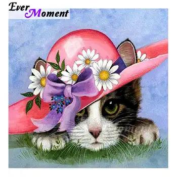 

Ever Moment Diamond Painting Cat Pink Hat Animal 5D DIY Full Square Drill Diamond Embroidery Handmade Mosaic Decor S2F1606