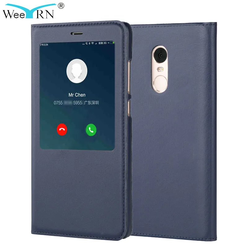 

WeeYRN Leather Flip Case for Xiaomi Redmi note 4X 4 Funda Luxury Case Open Window Hard Plastic Full Cover for Xiaomi mi A1 5X