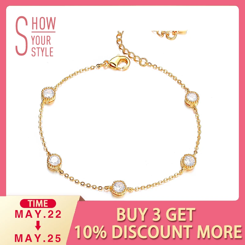 

UMODE Classical 5pcs Top Grade 4mm 0.25ct Clear CZ Gold-color Simulated CZ Stone Bracelet Jewelry for Women UB0084A
