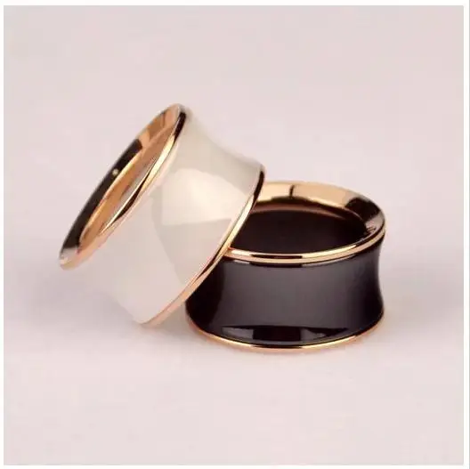 

Brand Bulgaria White Black Ceramic Wide ring Titanium Stainless Steel Ring Men Women Rose color Couple Promise Proposal Ring box