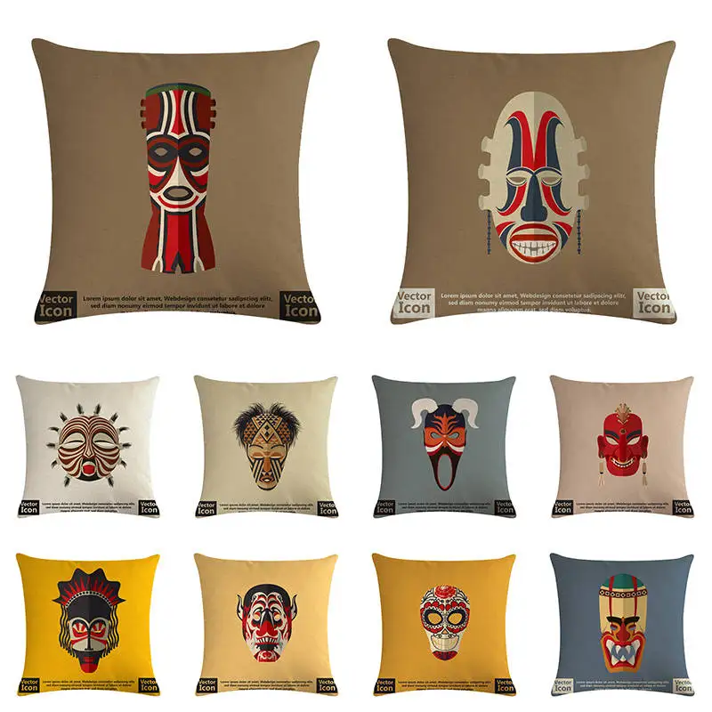 

Totem Symbols African Ethnic Tribes Personae Color Mask Pillow Case Home Hotel Gallery Sofa Art Decoration Cushion Cover ZY940