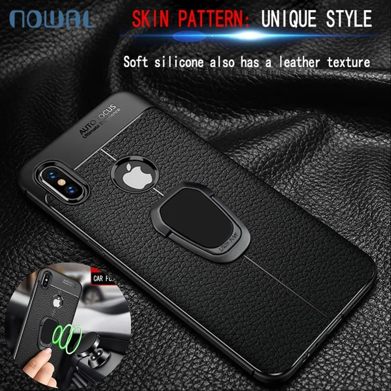 cheap Case For iPhone X XR XS Max Luxury Carbon Fiber Skin Pattern Case Metal Ring Car Holder Cover For Coque iPhone 6 7 8 6S Plus 5