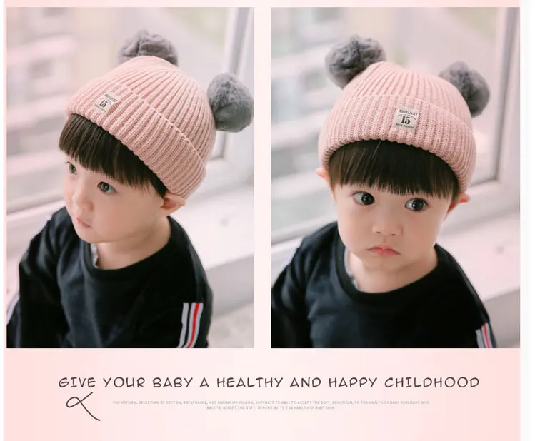 hats for girls winter hats for girls boys caps children cap kids hat knitted ear cap cat hat fleece hat two ears pom pom hat  (9)