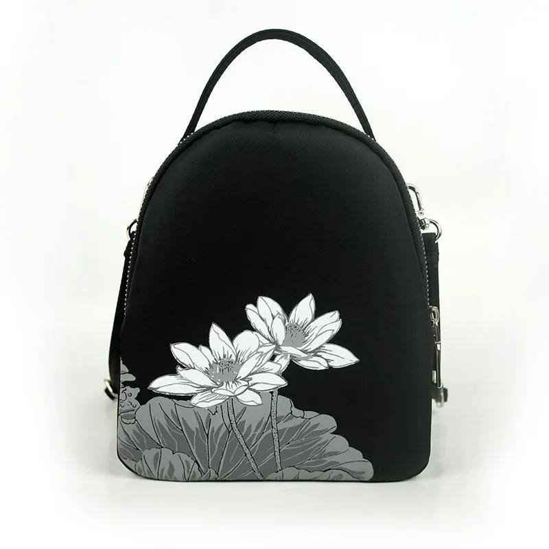 

Women's handbag Messenger bag cotton handmade Chinese style 2019 embroidery lotus bag retro fashion black shoulder bag flower