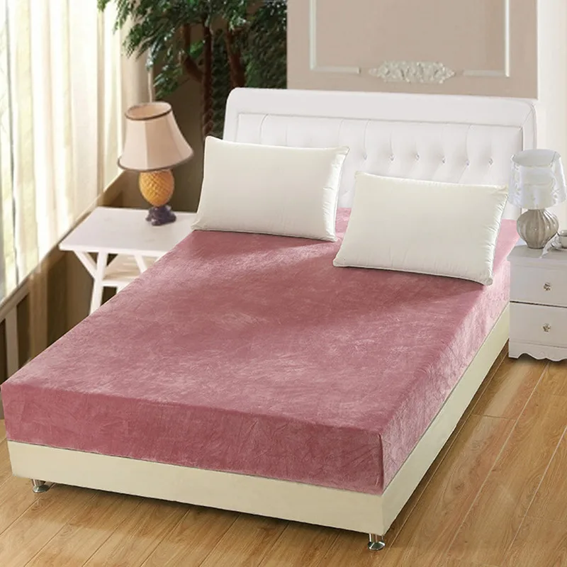 

New Desgin Soft Warm Crystal Velvet Solid Quality Bedding Fitted Sheet With Rubber