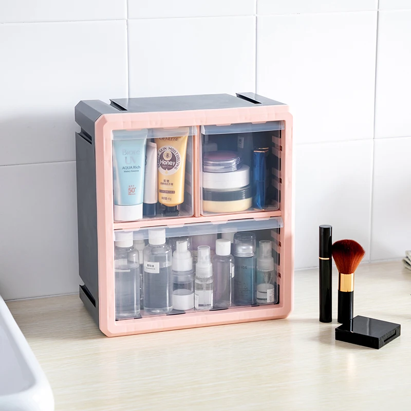 Plastic Desktop Pen Pencil Storage Box Lego Multi-layer Cabinet Rack Brush Makeup Cosmetic Skin Care Drawer Articles Organizer