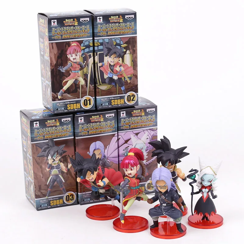 

Super Dragon Ball Heroes 7th Anniversary SDBH PVC Figures Toys 5pcs/set SSJ Zeno Goku Avatar Trunks Trunks Majin Towa