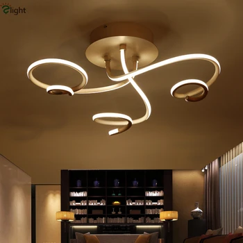 

Modern Minimalism Curved Aluminum Lustre Dimmable Remote Control Led Ceiling Chandelier Embedded Soft Acrylic Mask Led Chip Lamp