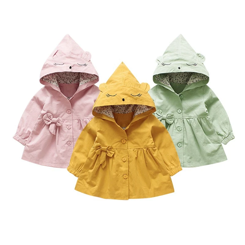 

Children Girls Jackets Coat Cotton Autumn Hooded Windbreaker Baby Girls Korean Style Solid Color Coat for 0-4 Years Old
