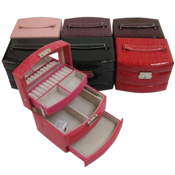 

Semi - automatic pumping jewelry box Princess home dressing boxes leather jewelry storage box Desktop Organizer