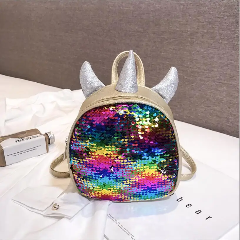 

Mini Sequins Unicorn Backpack PU Leather Women Travel Small Bag Teenager Student Children School Bags Girls Book Bag Satchel