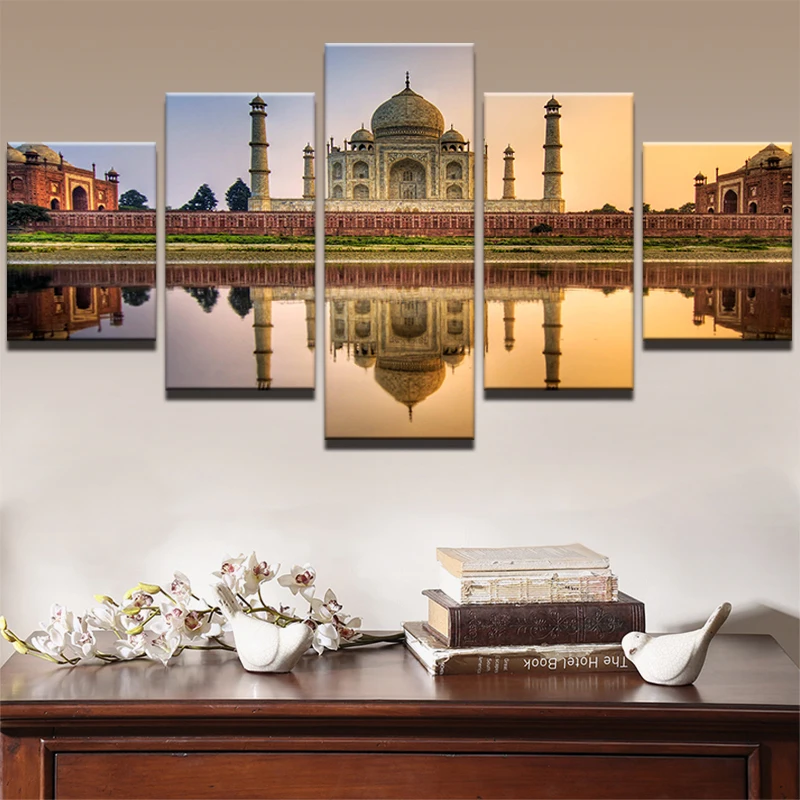 

Canvas Prints Painting Home Decor Poster Framework 5 Piece Gorgeous Taj Mahal Castle Modular Pictures Living Room Wall Art