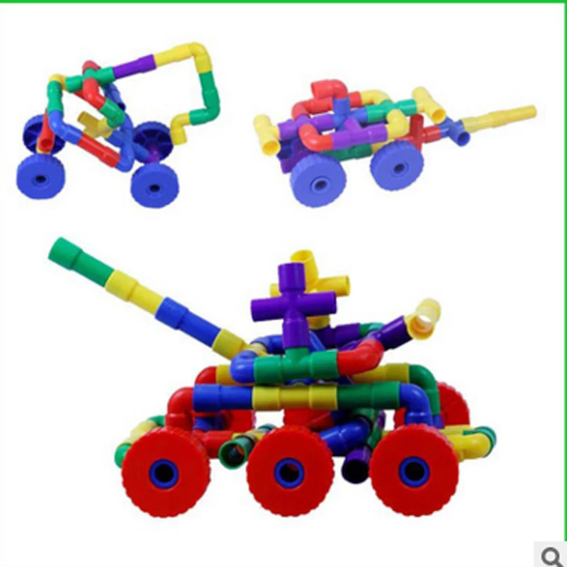 

Children water pipe plug match building blocks with Wheel colorful self locking bricks Tunnel plastic block Kids educational toy