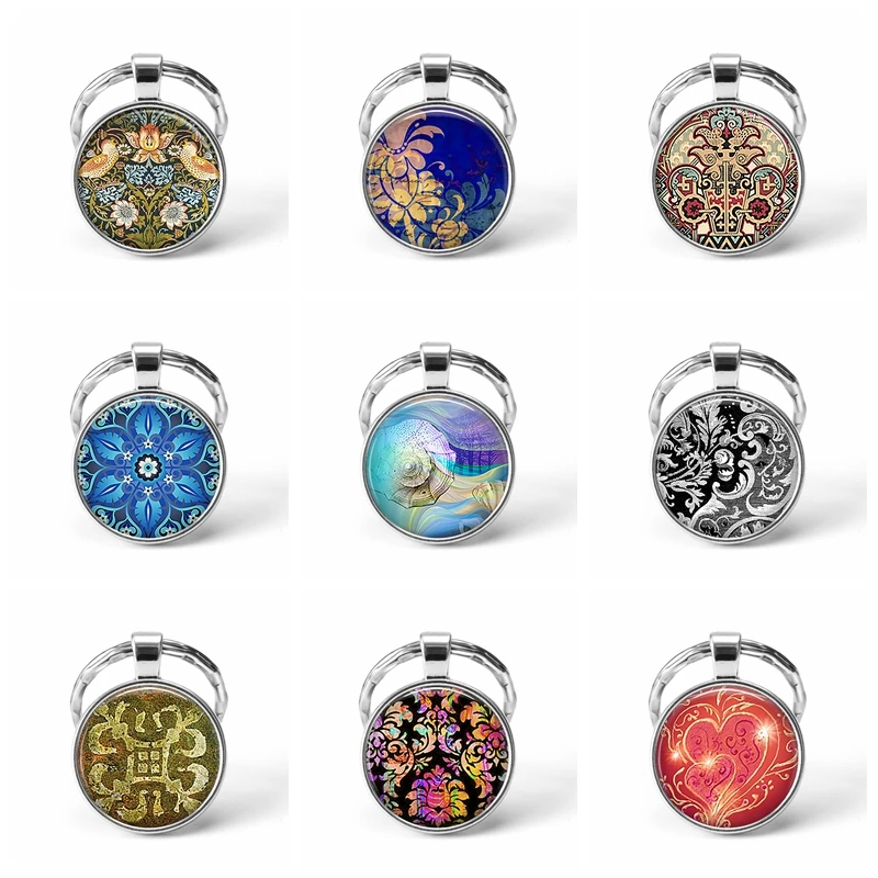 

2019 Fashion Flower of Life Metal Keyring for Women Sacred Geometry Mandala Keychain Round Photo Key Chains Fashion Jewelry