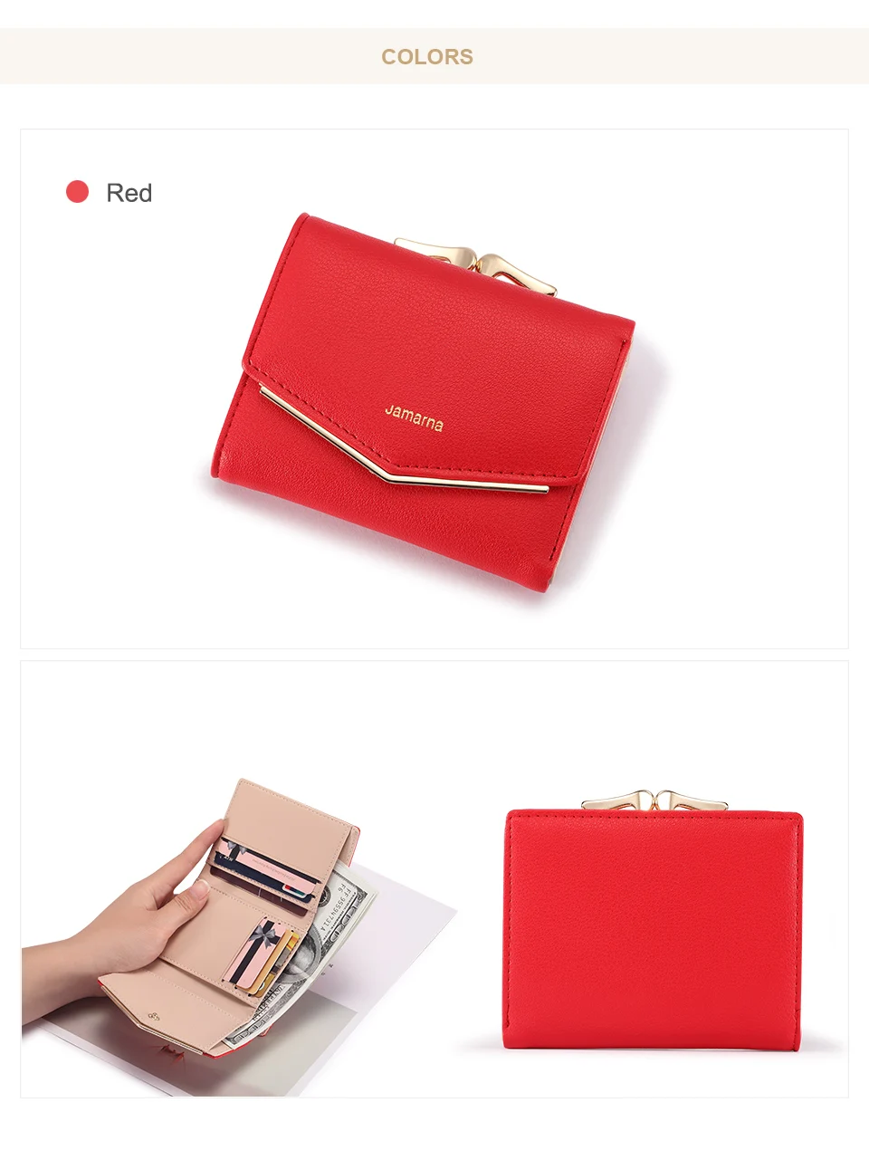 Jamarna Wallet Female PU Leather Women Wallets Hasp Coin Purse Wallet Female Vintage Fashion Women Wallet Small Card Holder Red 13