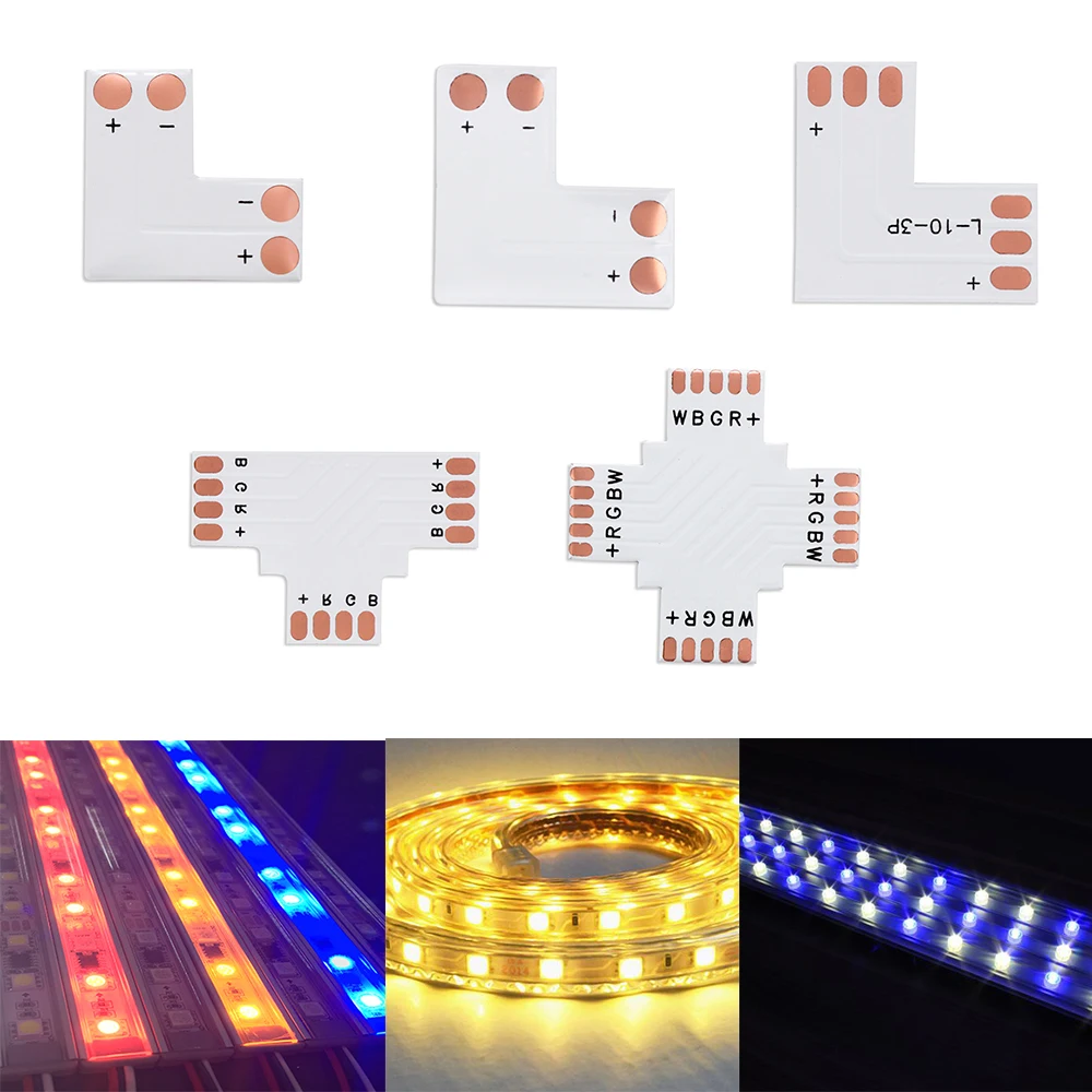 5 шт. L T X форма RGB RGBWW Светодиодная лента угловой разъем 8 мм 10 12 2pin 3Pin 4pin 5pin 6Pin один