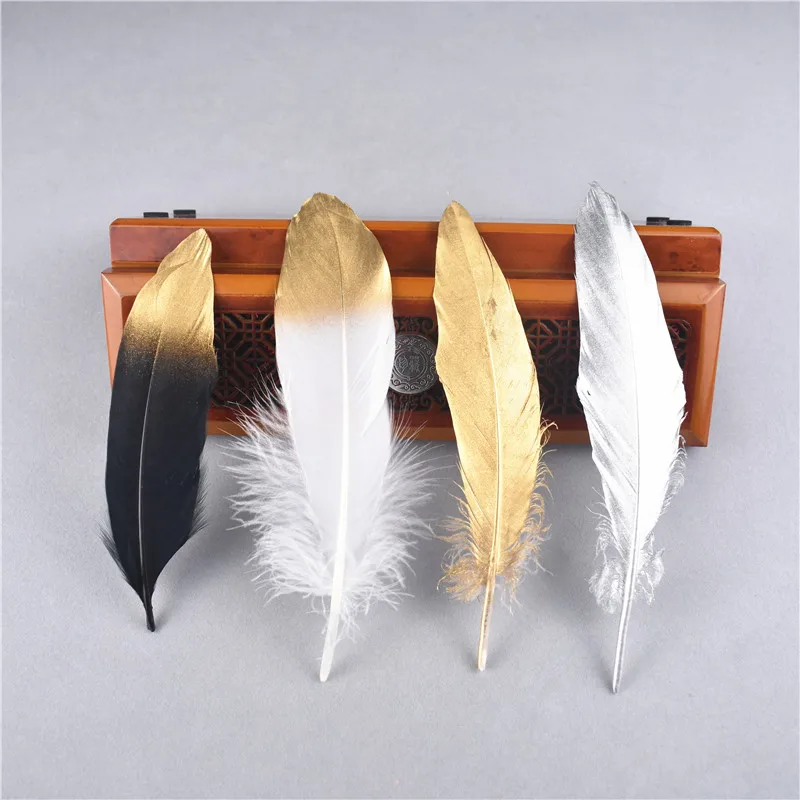 

10 pieces 10-15CM / 4-6 inches latest golden goose feathers wedding decoration diy silver feathers for crafts holiday partie