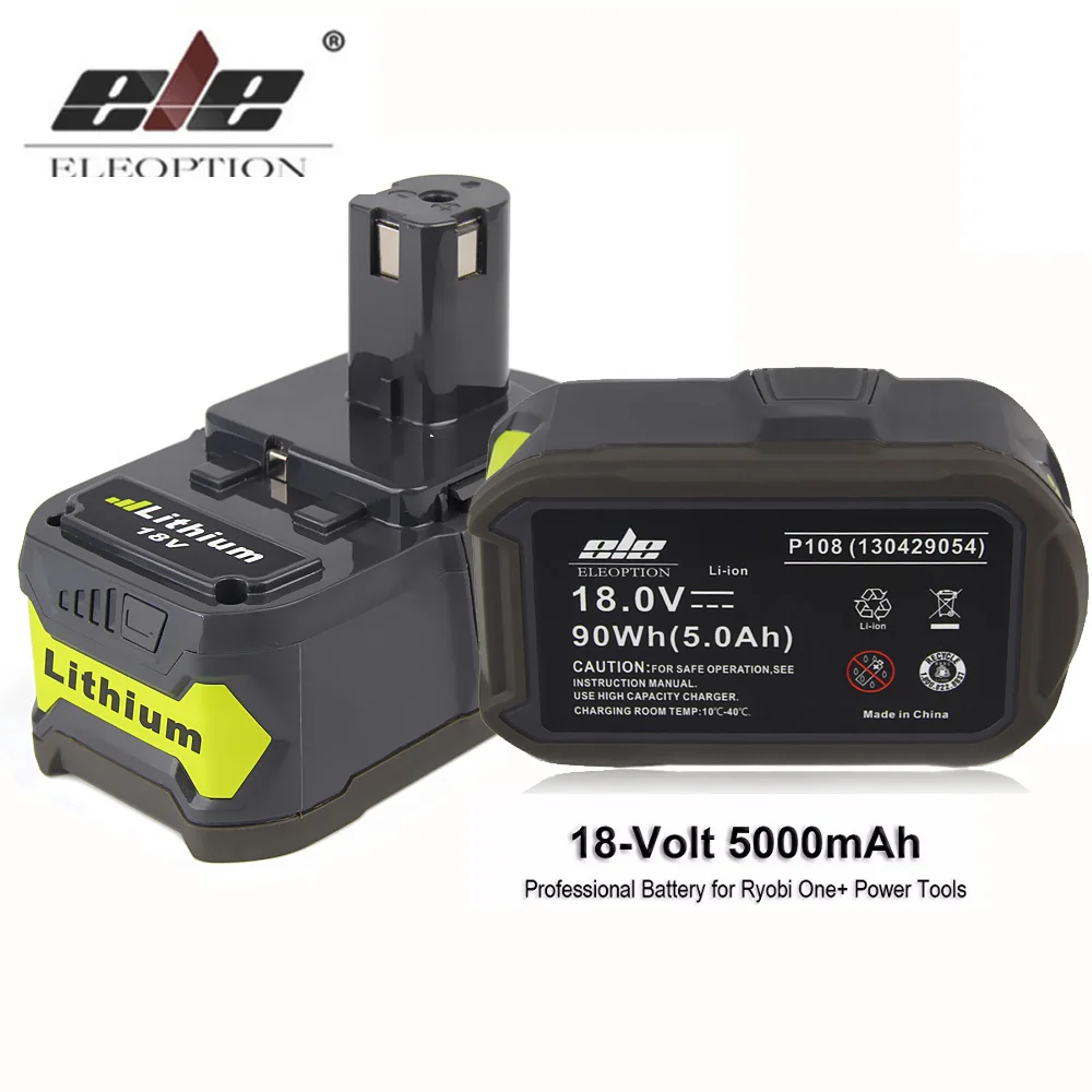 

ELEOPTION 5000mAh Li-Ion 18V Lithium Battery For Ryobi 18V Rechargeable Battery P108 RB18L40 P2000 P310 for ONE+ BIW180