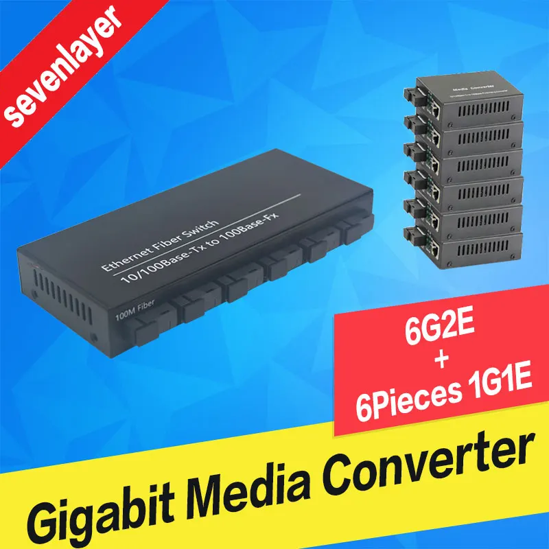 

10/100M Fast Ethernet switch Converter 2 RJ45 and 6 SC fiber Ports and 2 RJ45 1 SC fiber Port media converter