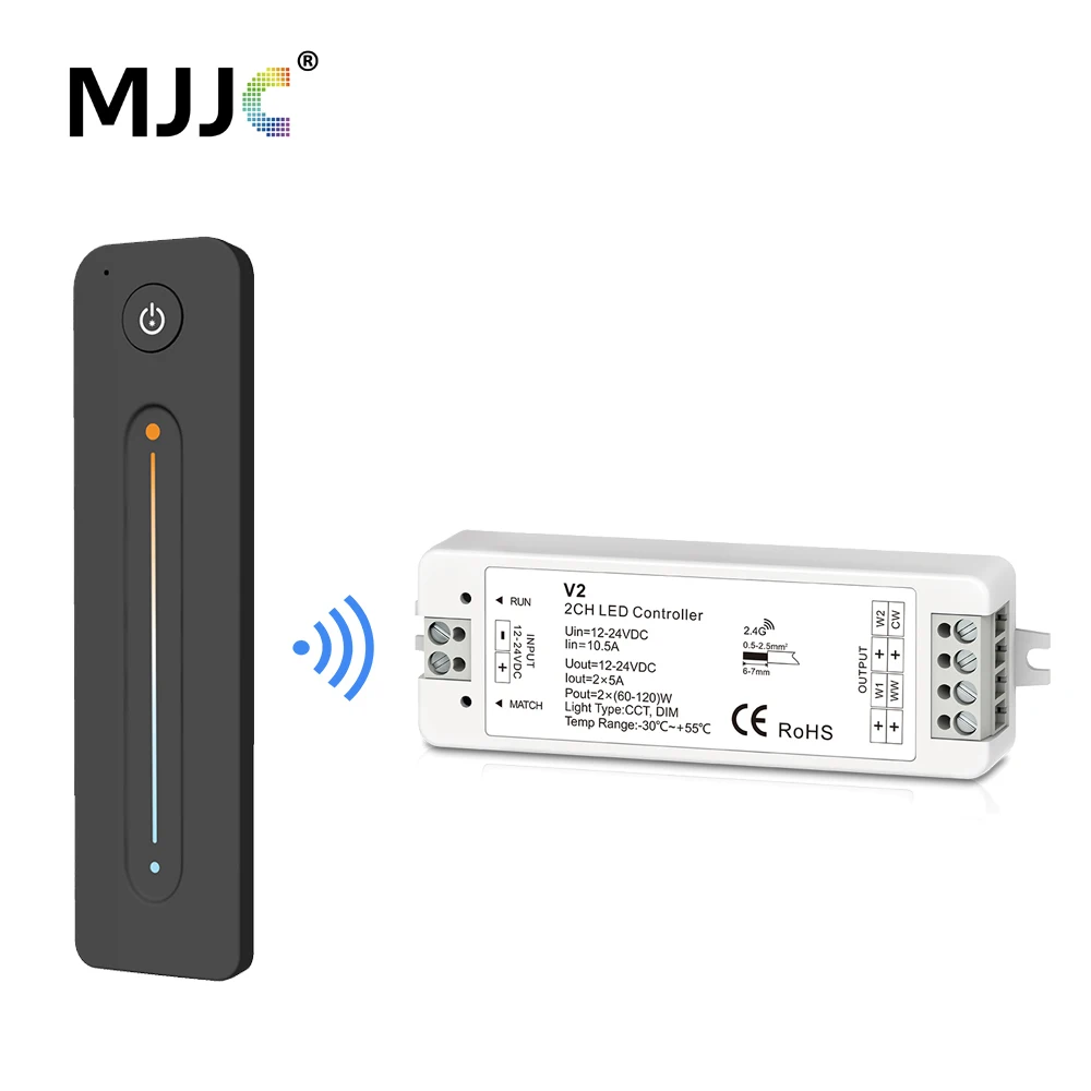 CCT LED Dimmer 12V 24V DC 10A 2.4G RF Wireless Remote Controller WW CW 2CH LED Dimmer for Single Color Dual White Strip Light v2 led controller ww cw cct 2ch 12v 24v dc 10a led dimmer rf 2 4g wireless remote control for single color dual white led strip