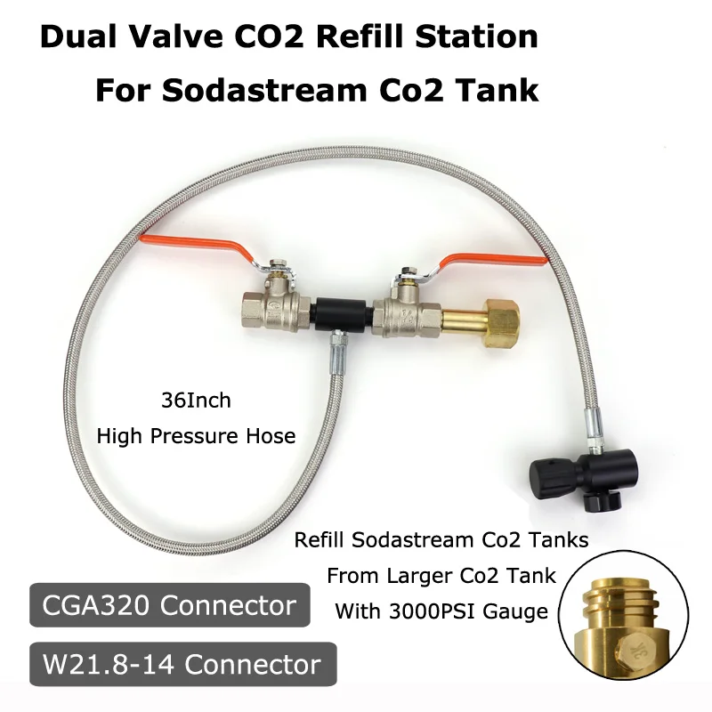 Новый Sodastream Deluxe двойной клапан CO2 заполнить заправка станции зарядное устройство с адаптером с 3000PSI Калибр 37 дюймов шланг CGA320 и W21.8-14