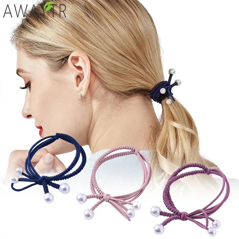 12Pcs/Set Scrunchie Elastic Hair Bands Solid Pearl Stretch Hair Ties