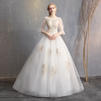 

Wedding Dress 2019 New Lace Wedding Gold Jewelry Adjustment Straps Wedding Simple Long Slim White Wedding Dress
