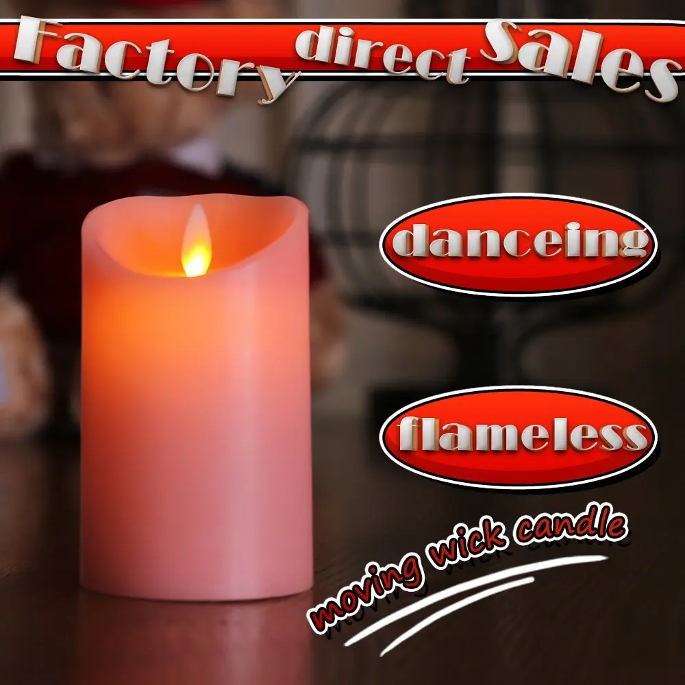 Flameless Pink Wax Candle Pillar, Moving Wick LED