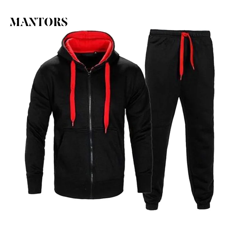 Autumn Winter Men Hoodies Set Brand Male Casual Solid Tracksuit Zipper Hooded Sweatshirt Jacket+Sweatpants Mens Tracksuit