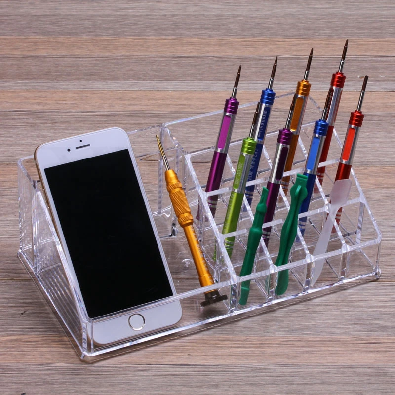 2018 Newest protable Mobile Phone Repair Tool Acrylic Box Screw Component Tweezers Brushes Storage Box