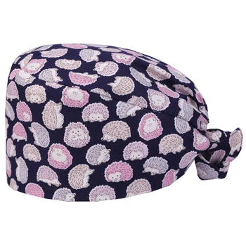

Hedgehog Printing Scrub Caps for Women and Men Surgical Medical Cap for Nurse and Doctor 100% Cotton Skull Tieback Hats Pet Hat