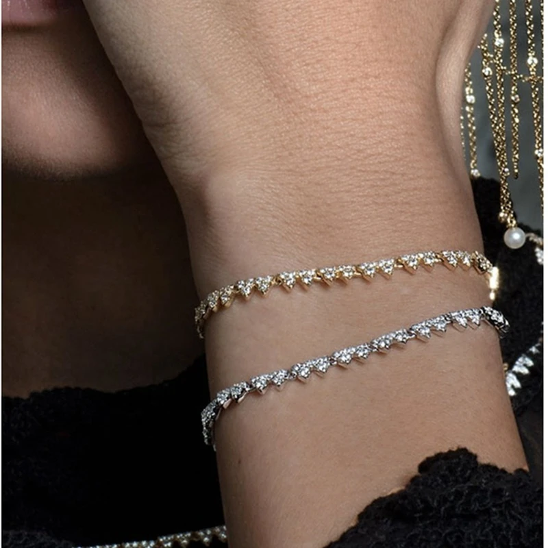 

Fashion Triangle 925 Sterling Silver Zircon Chain Bracelet Gear Toggle Chain Bracelet Women Wedding Silver Jewelry Mysty