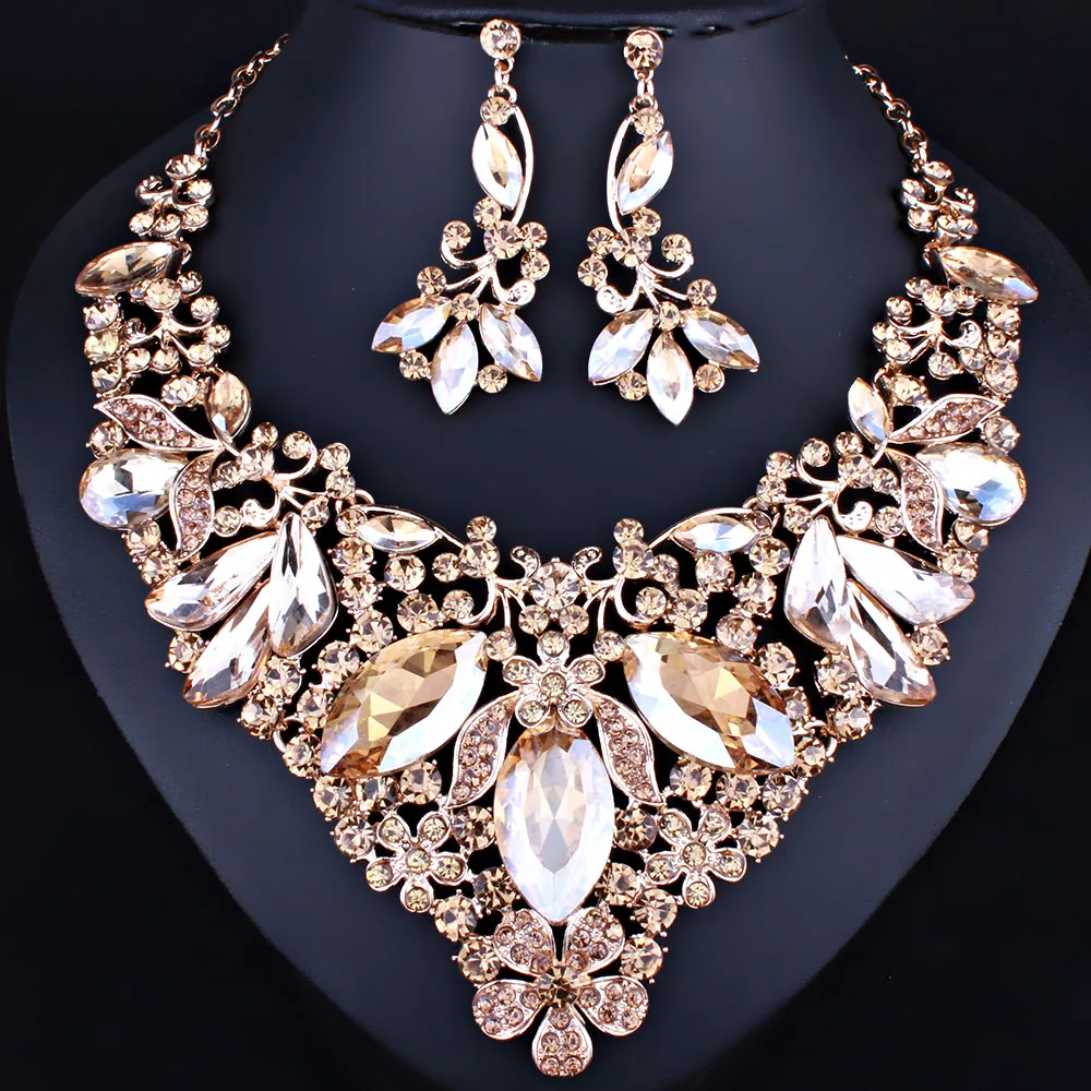 

FARLENA Jewelry Hand Painted Geometric Crystal Necklace and Earrings set for Women Wedding Luxury Palace Bridal Jewelry set