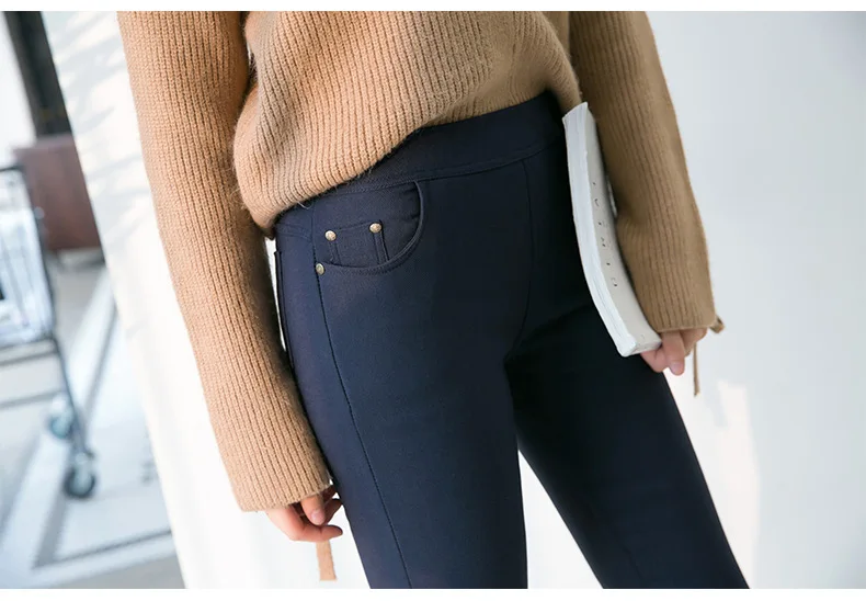 BIVIGAOS новые Стиль досуга женские утепленные теплые штаны-карандаши на осень и зиму золотые бархатные эластичные заклепки леггинсы с карманами штаны больших размеров