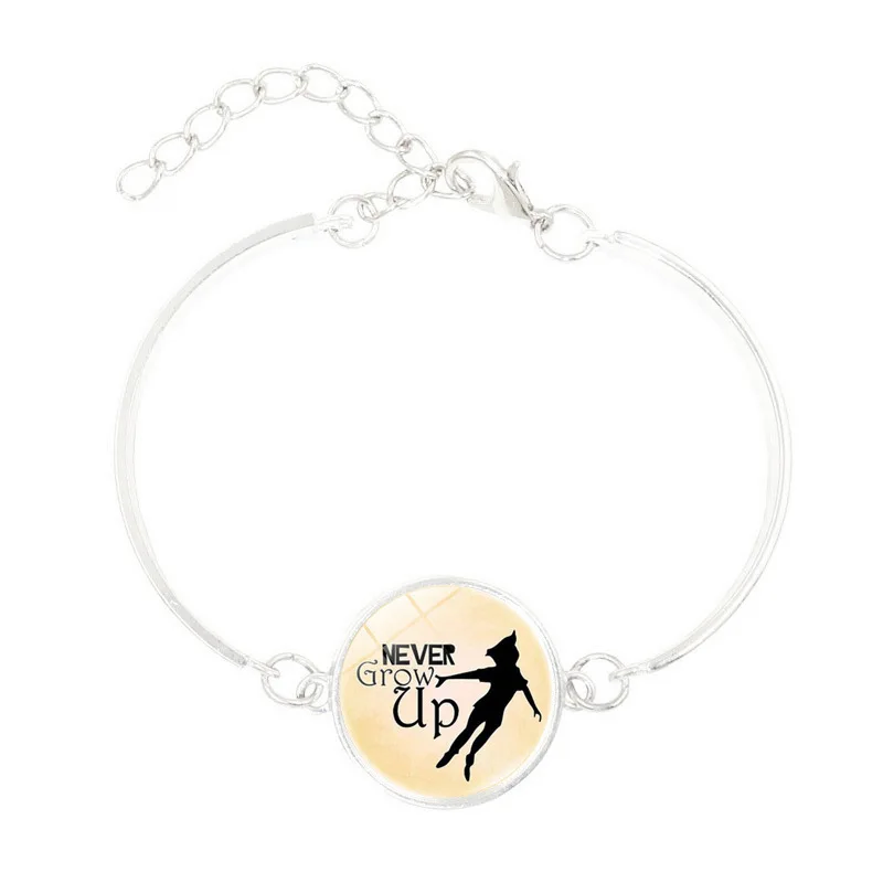 

New Brand Jewelry with Silver Plated Glass Cabochon Dome Peter Pan Pattern Charm Bracelet Bangle for Women Party