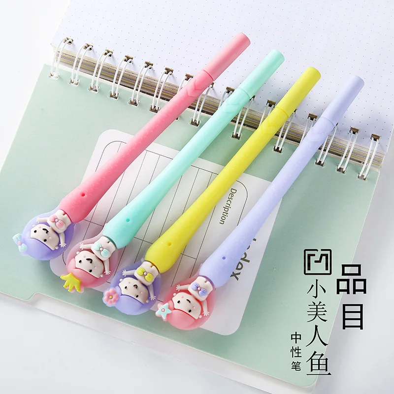 48 Pcs Canetas Gel Kawaii dos Desenhos Animados da Sereia Preto Colorido Gel-inkpens para Escrever Bonito dos Artigos de Papelaria Material Escolar Escritório 12 kawaii sereia preto colorido gel-inkpens para escrever