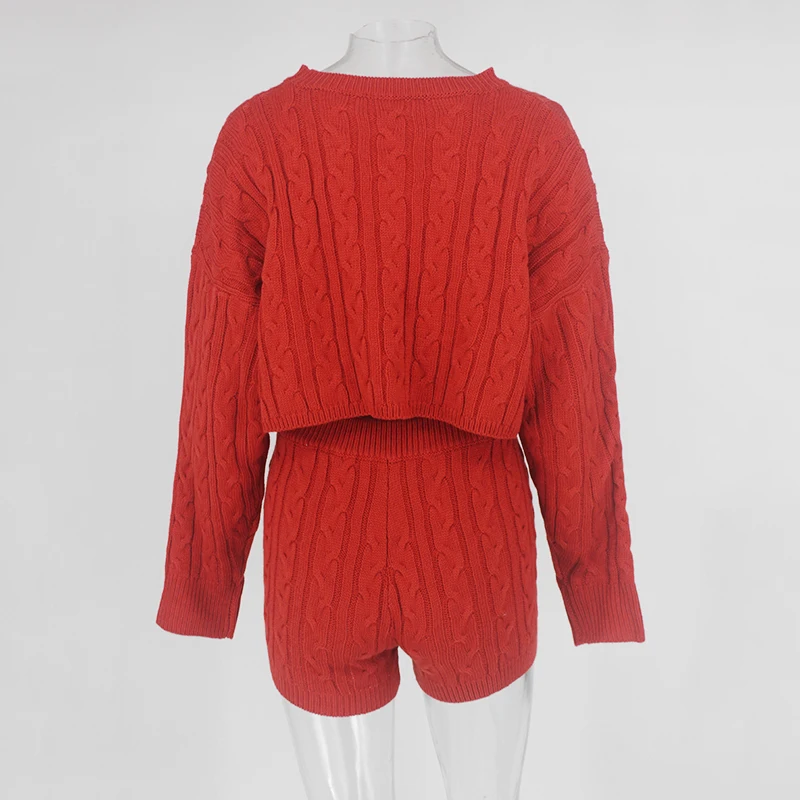 COSYGAL цельный вязаный комплект из двух предметов, женский осенне-зимний свитер с круглым вырезом и длинным рукавом, повседневный спортивный костюм из 2 предметов