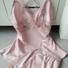 ; Модель года пижама пижамный комплект Для женщин женский набор сон Для женщин глубокий v-образным вырезом Sexy Спагетти шорты на подтяжках пижамы Домашняя одежда