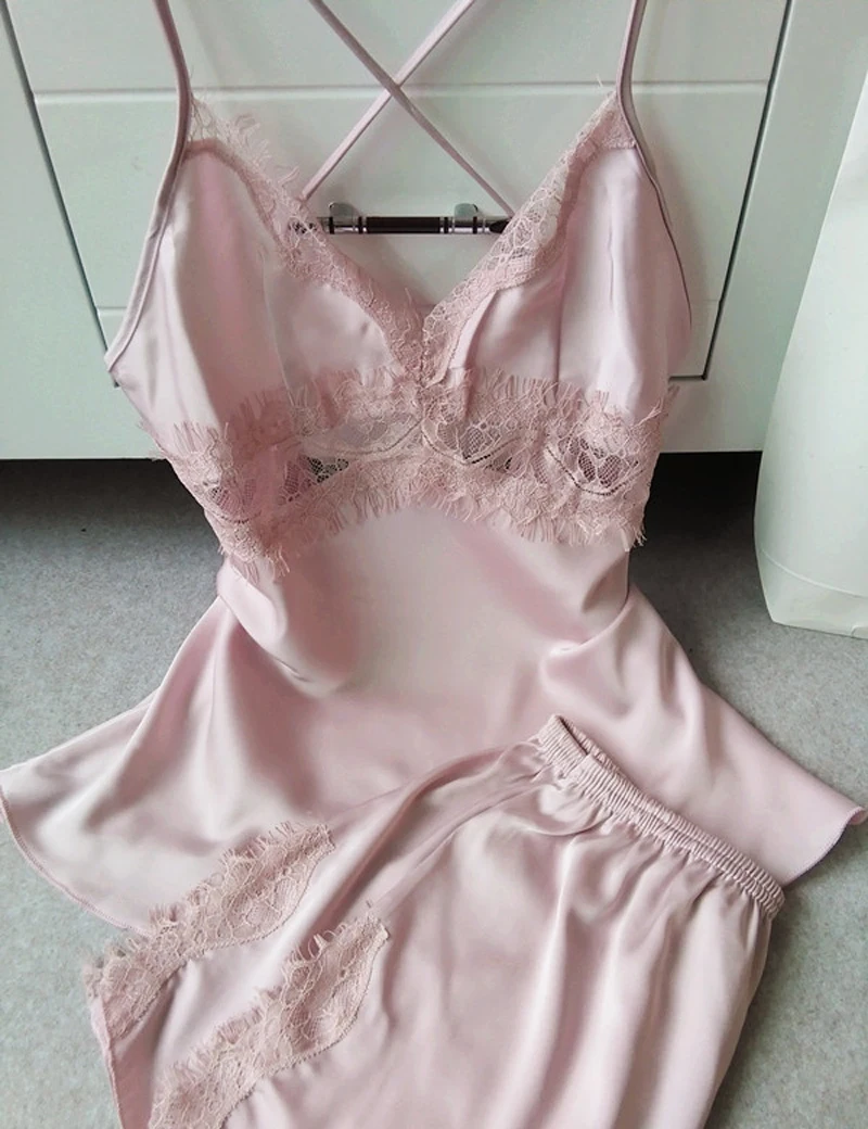 

Free Shipping 2016 pijama Pyjamas set Women Female Sleep set Women's Deep V-neck Sexy Spaghetti Strap Shorts Sleepwear home wear